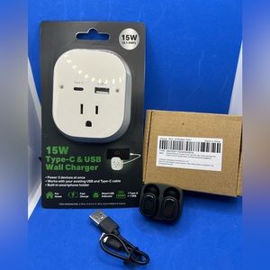 Mini Wireless Earbuds and Multi- Wall Charger